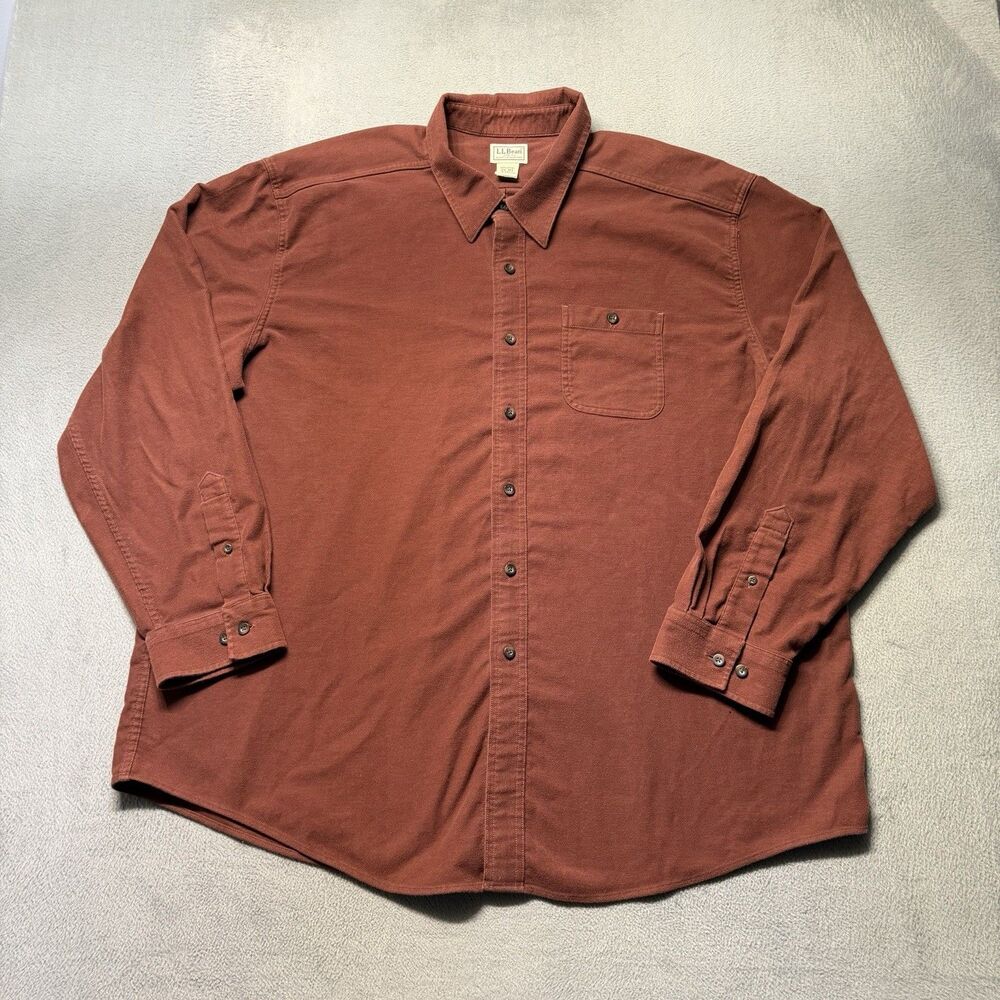 L.L.Bean Mens XXL Rust Brown Brushed Cotton Flannel Long Sleeve Button Up Shirt